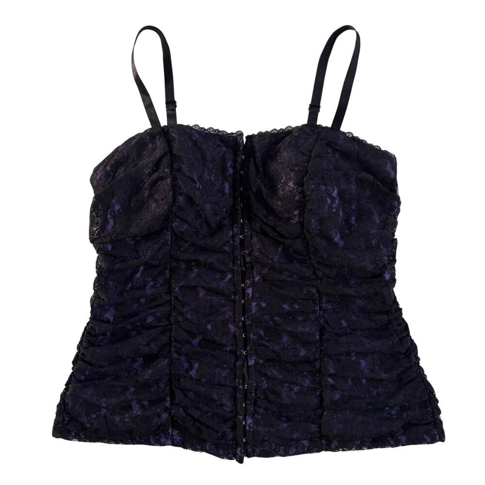 Torrid Vintage Black Purple Lace Corset Bustier Hook Eye Closure Size 2 2X Sexy